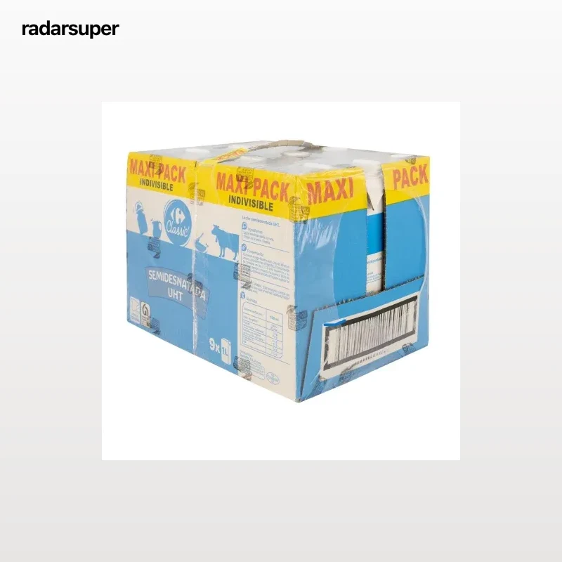 Leche semidesnatada Carrefour pack de 9 briks de 1 l.