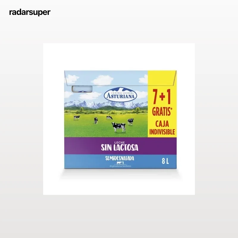 Leche semidesnatada Central Lechera Asturiana sin lactosa pack de 7 briks de 1 l.