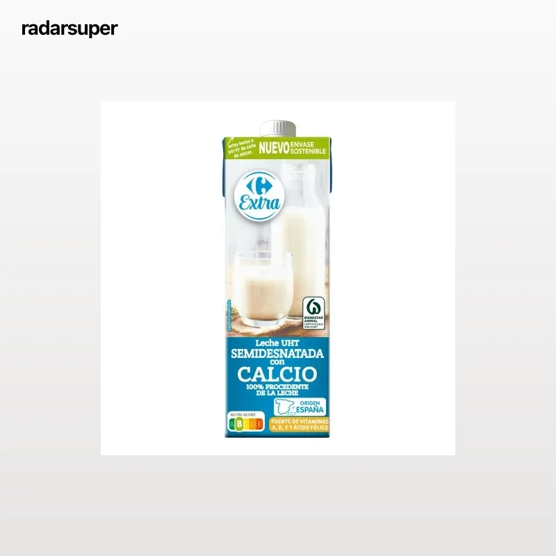 Leche semidesnatada con calcio Carrefour brik 1 l.