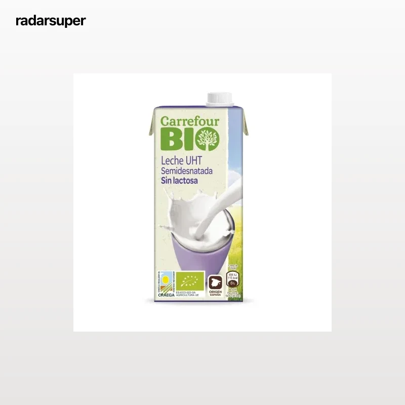 Leche semidesnatada ecológica Carrefour Bio sin lactosa brik 1 l.