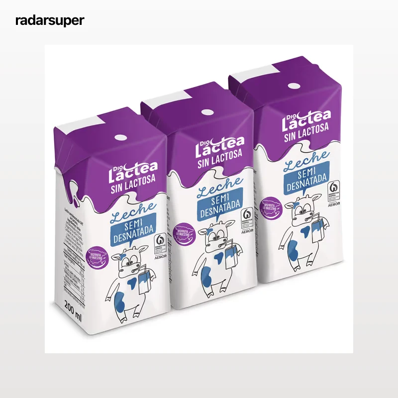 Leche semidesnatada sin lactosa Dia Láctea 3 x 200 ml