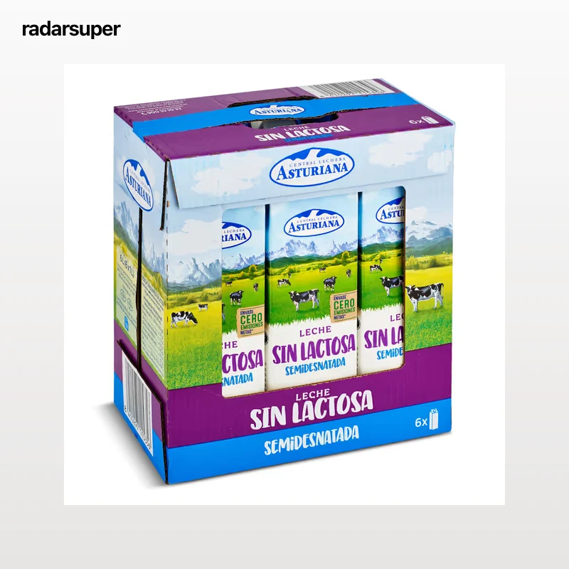 Leche semidesnatada sin lactosa Asturiana pack 6 x 1 L