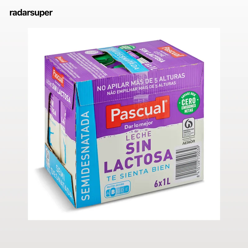 Leche semidesnatada sin lactosa Pascual pack 6 x 1 L