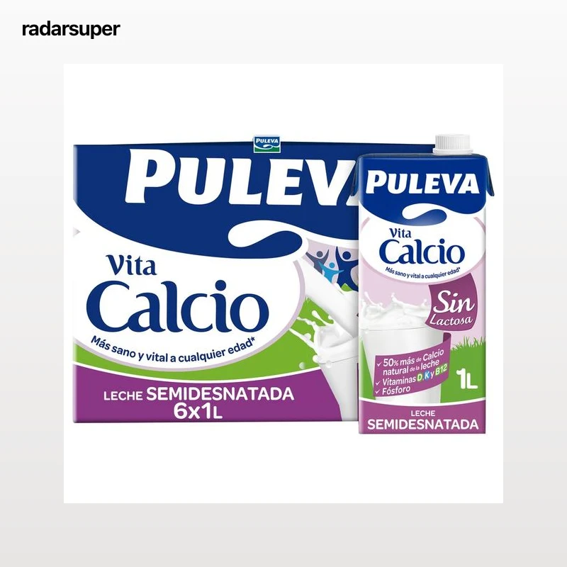 Leche semidesnatada de vaca, sin lactosa y con alto contenido de calcio PULEVA Vita calcio 6 x 1 l.