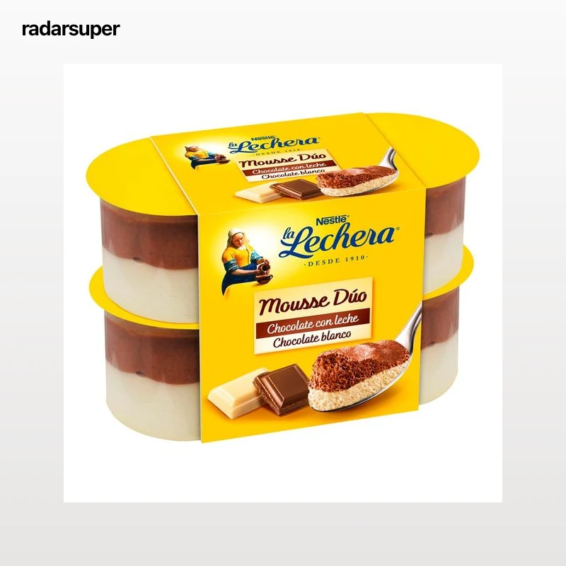 LA LECHERA Mousse de chocolate con leche y chocolate blanco de Nestlé 4 x 59 g.