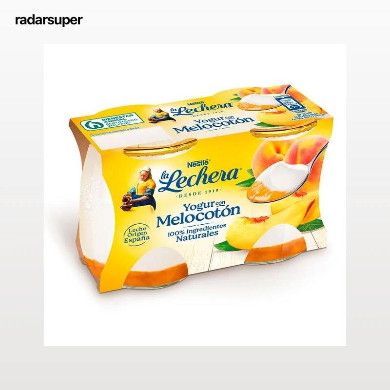 LA LECHERA Yogur natrual con textura cremosa y melocotón 2 x 125 g.