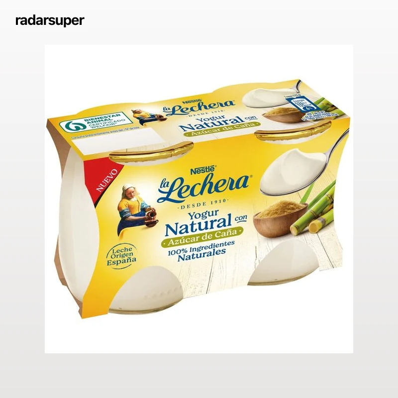 LA LECHERA Yogur natural con azúcar de caña, 100% ingredientes naturales 2 x 125 g.
