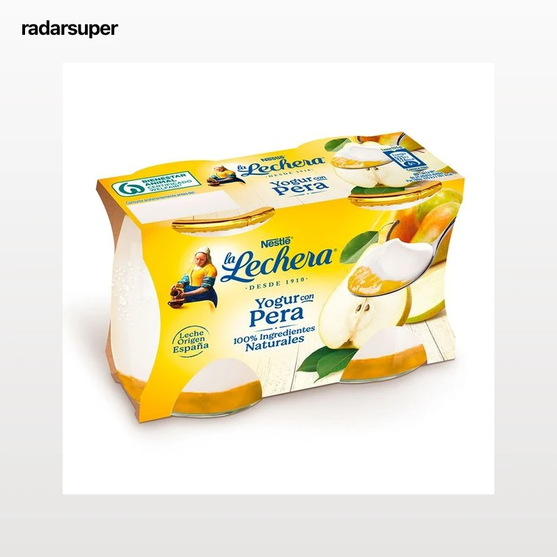 LA LECHERA Yogur natural con pera, elaborado con ingredientes 100% naturales 2 x 125 g.
