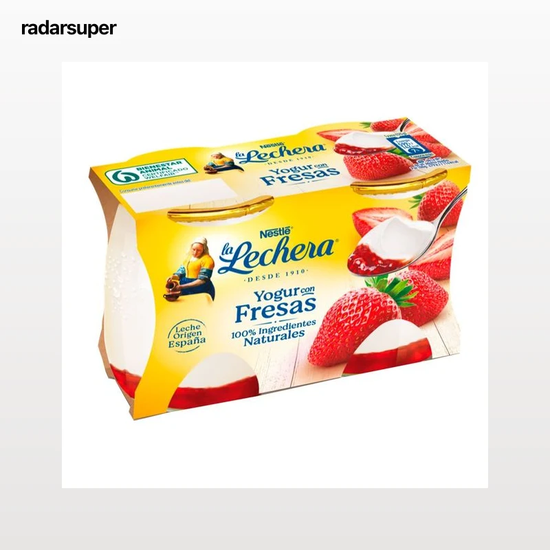 LA LECHERA Yogur natural con textura cremosa y fresas 2 x 125 g.