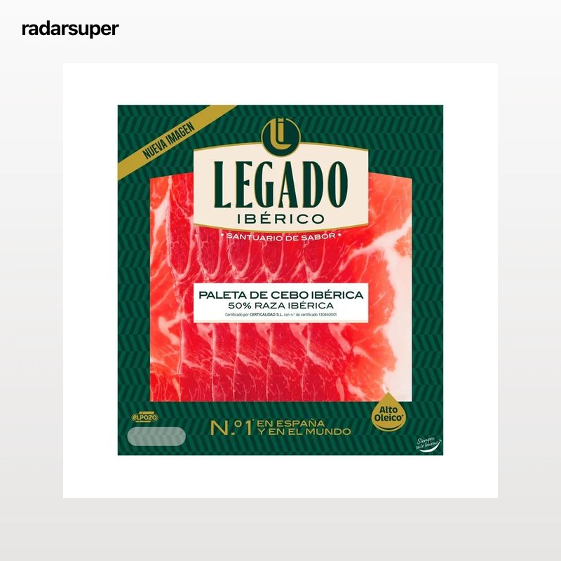LEGADO IBÉRICO de El Pozo Paleta de cebo ibérico (50% raza ibérica), cortada en lonchas finas con separador 70 g.