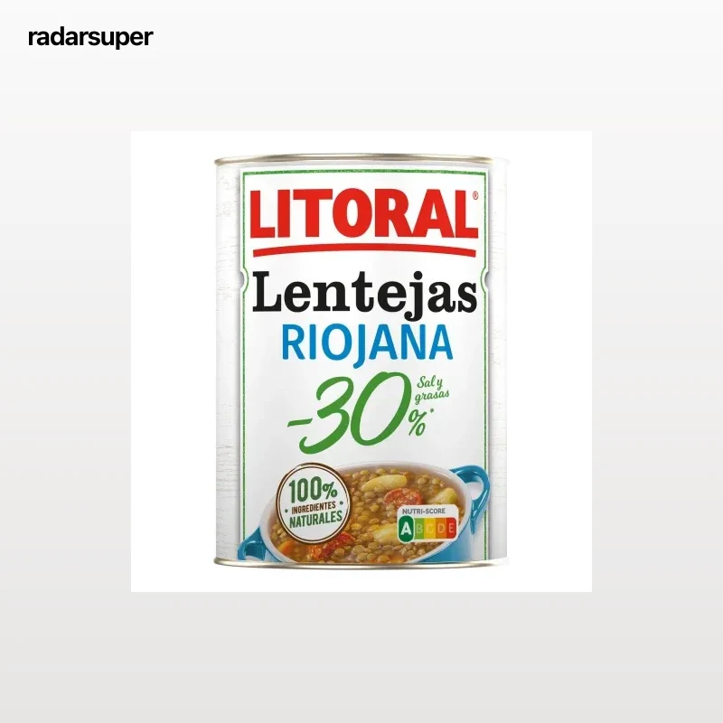 Lentejas a la riojana -30% sal y grasas Litoral sin gluten 425 g.