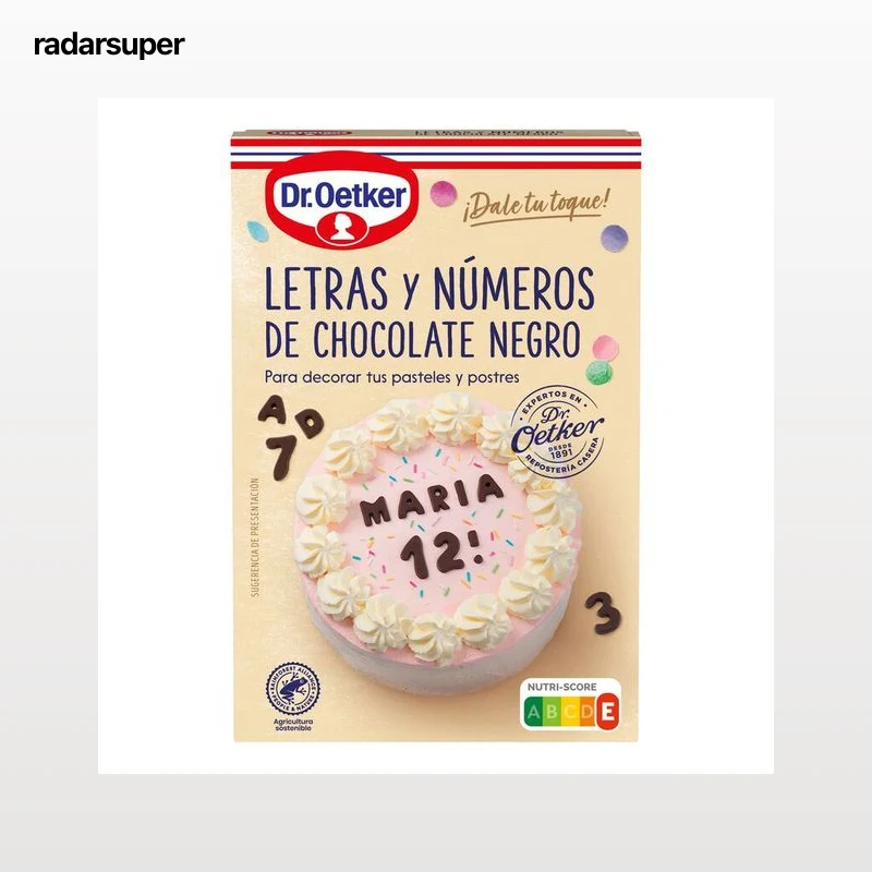 Letras y números de chocolate para repostería Dr Oetker 60g