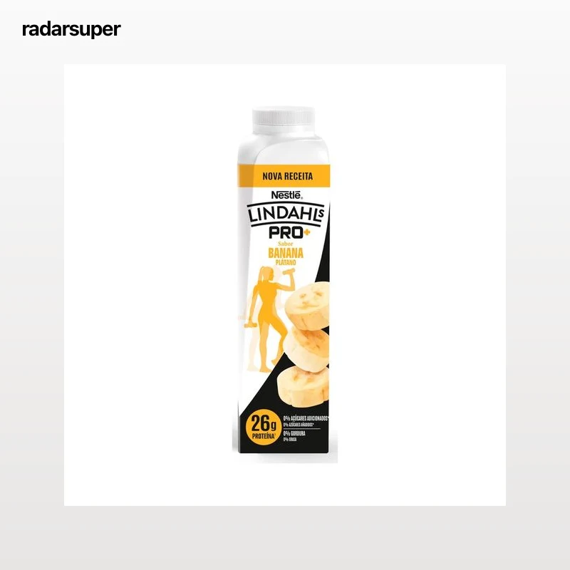 LINDAHLS Pro + de Nestlé Bebida de leche fermentada con sabor a plátano, con alto contenido en proteínas y vitamina D 330 ml.