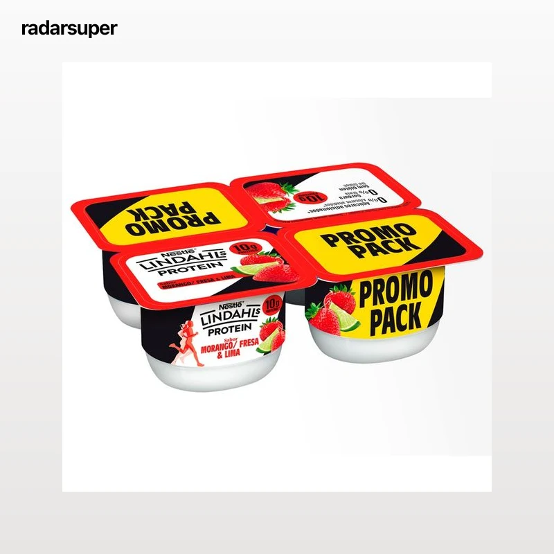 LINDAHLS Protein de Nestlé Kvarg con sabor a fresa y lima, con alto contenido en proteínas 4 x 100 g.