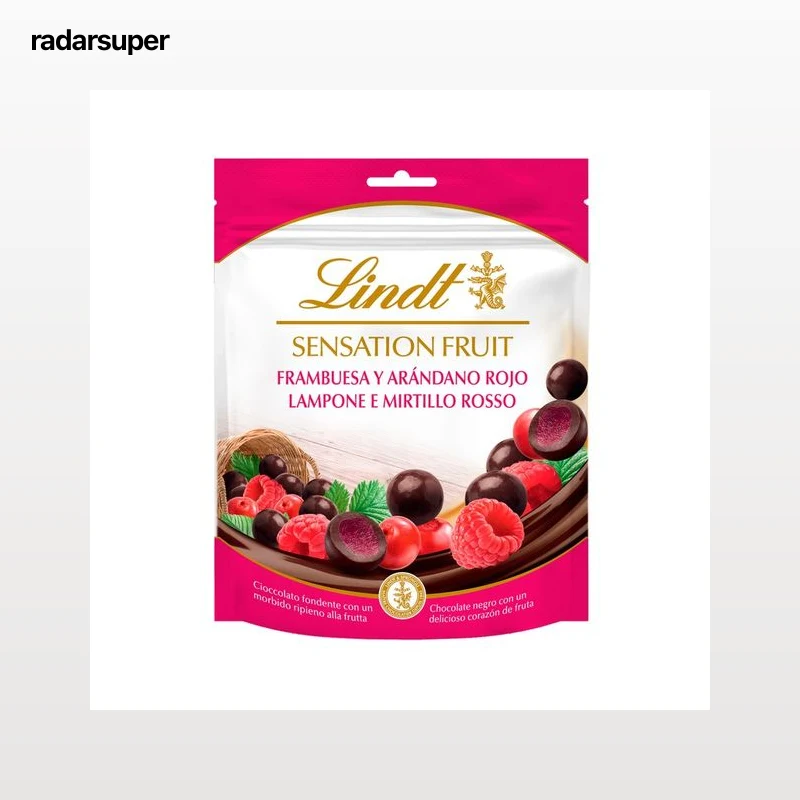LINDT Bolas de chocolate rellenas de frambuesa y arándano rojo 150 g.