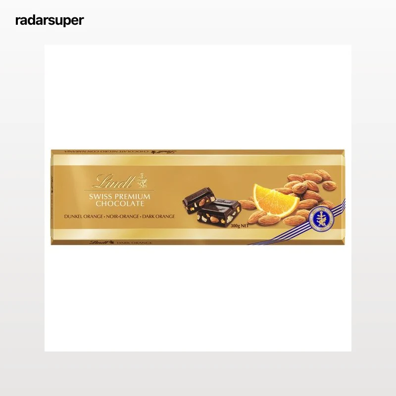 LINDT Chocolate negro con almendras y naranja 300 g.