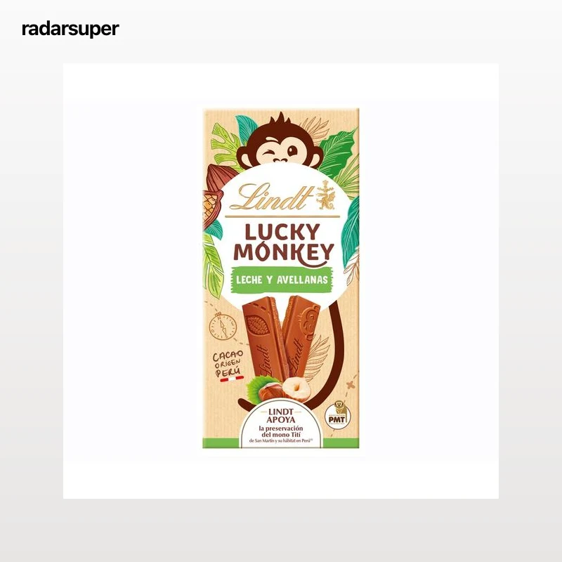 LINDT LUCKY MONKEY Chocolate con leche y avellana 100 gr.