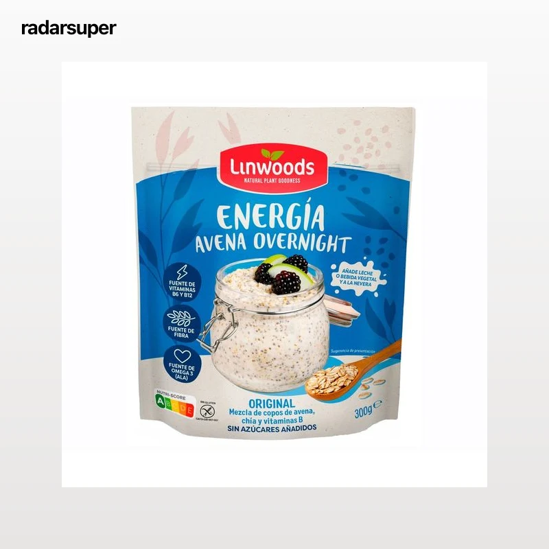 LINWOODS Avena sin gluten overnight energía 300 g.