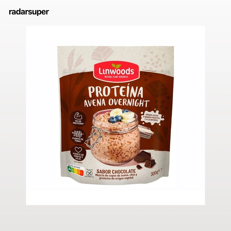 LINWOODS Avena sin gluten overnight proteína chocolate 300 g.