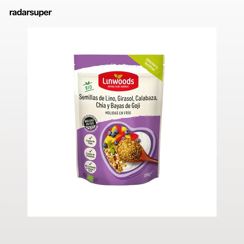 LINWOODS Semillas de lino, girasol, calabaza, chía y bayas de Goji, molidas en frío ecológicas LINWOODS 200 g.