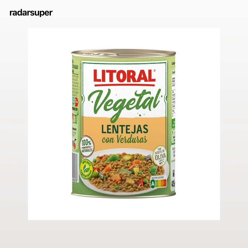 LITORAL Lentejas con verduras lata de 430 g.