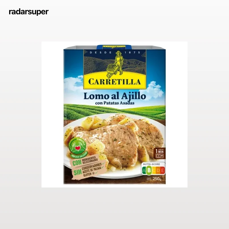 Lomo al ajillo con patatas asadas Carretilla sin gluten sin aceite de palma 250 g.
