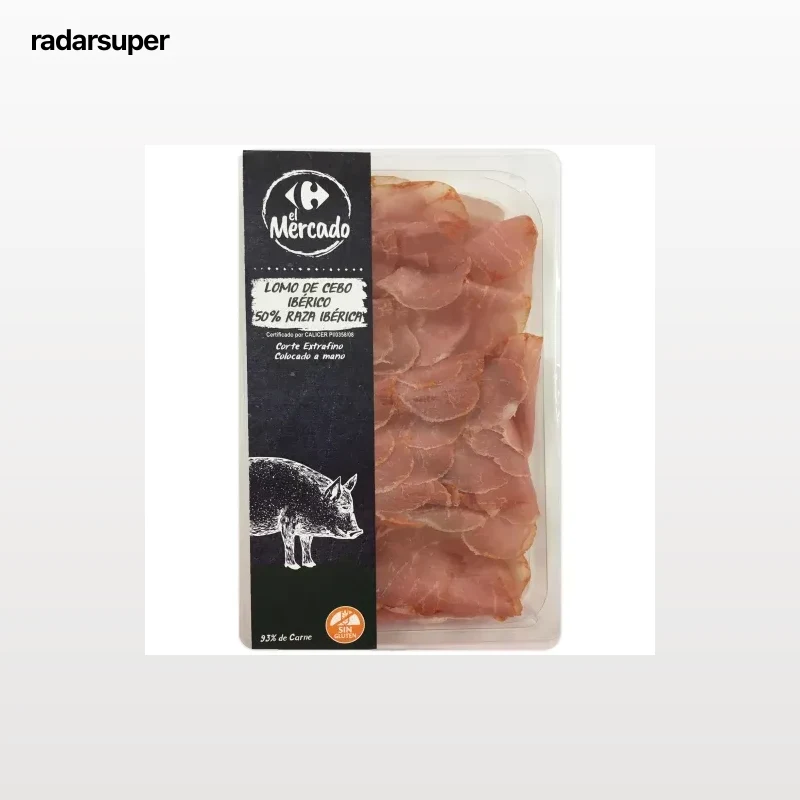 Lomo de cebo ibérico 50% raza ibérica en lonchas extrafinas Carrefour El Mercado sin gluten 100 g