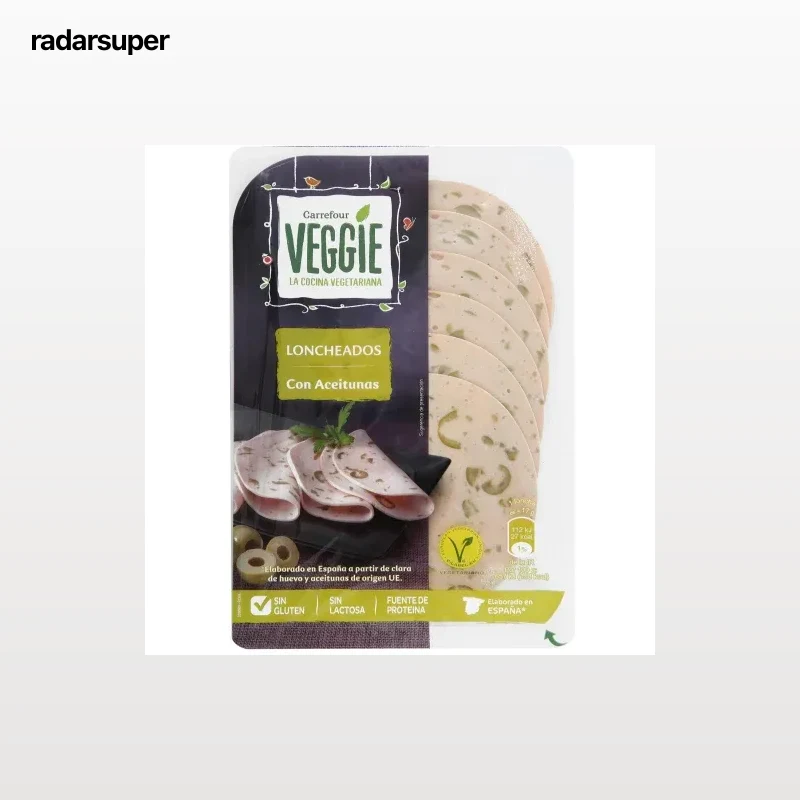 Lonchas vegetarianas con verduras y aceitunas Carrefour Veggie sin gluten y sin lactosa 100 g.
