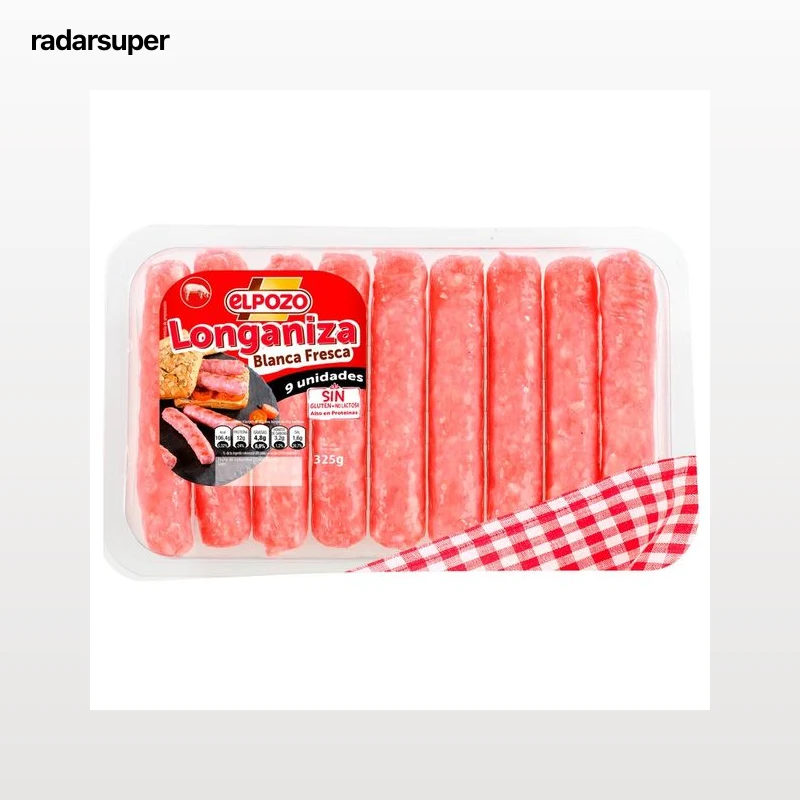 Longaniza blanca fresca, con alto contenido en proteínas, sin gluten y sin lactosa EL POZO 325 g.
