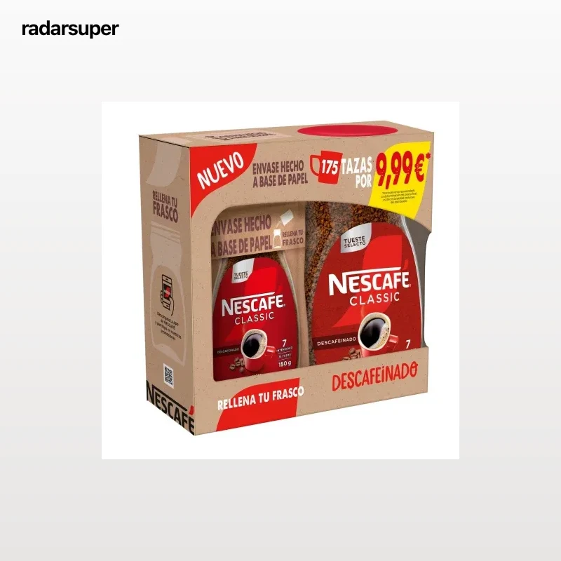 Lote Nescafé Classic: Café soluble descafeinado 200 g.+ Café soluble descafeinado recarga doy pack 150 g.