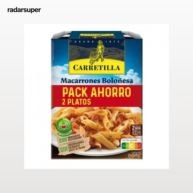 Macarrones boloñesa Carretilla sin aceite de palma pack de 2 unidades de 325 g.