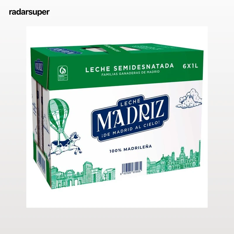 MADRIZ Leche de vaca semidesnatada de origen 100% madrileña 6x1 l.