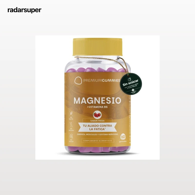 Magnesio + vitamina B6 sabor fresa Premium Gummies sin gluten y sin lactosa 60 ud.