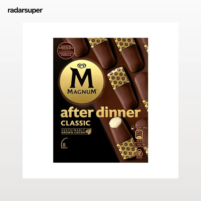 MAGNUM After dinner classic de frigo helado de vainilla cubierto de chocolate con leche 8 x 35 ml.