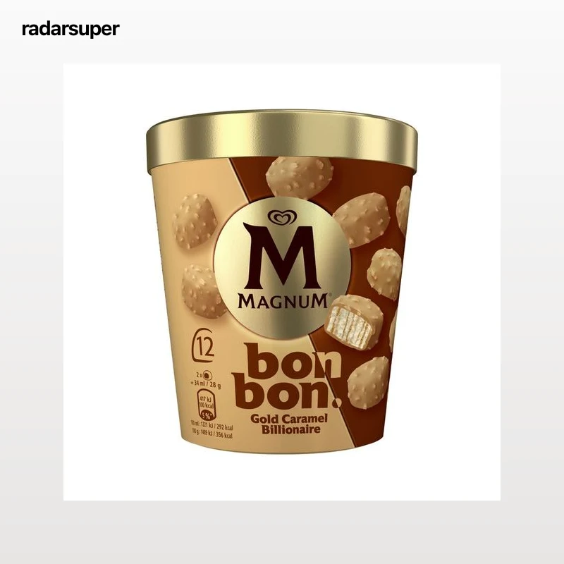MAGNUM Bombon de Frigo Bombones de helado de vainilla, salsa caramelo salado, recubiertos chocolate blanco 12 uds.