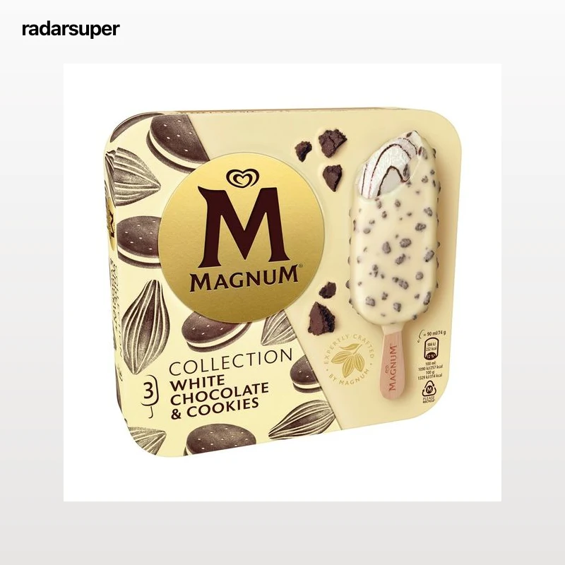 MAGNUM Bombón helado de chocolate blanco con trocitos de cookies colletcion 3 x 90 ml.