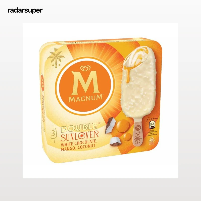 MAGNUM Bombón helado sabor chocolate blanco, coco y mango 3 x 85 ml.