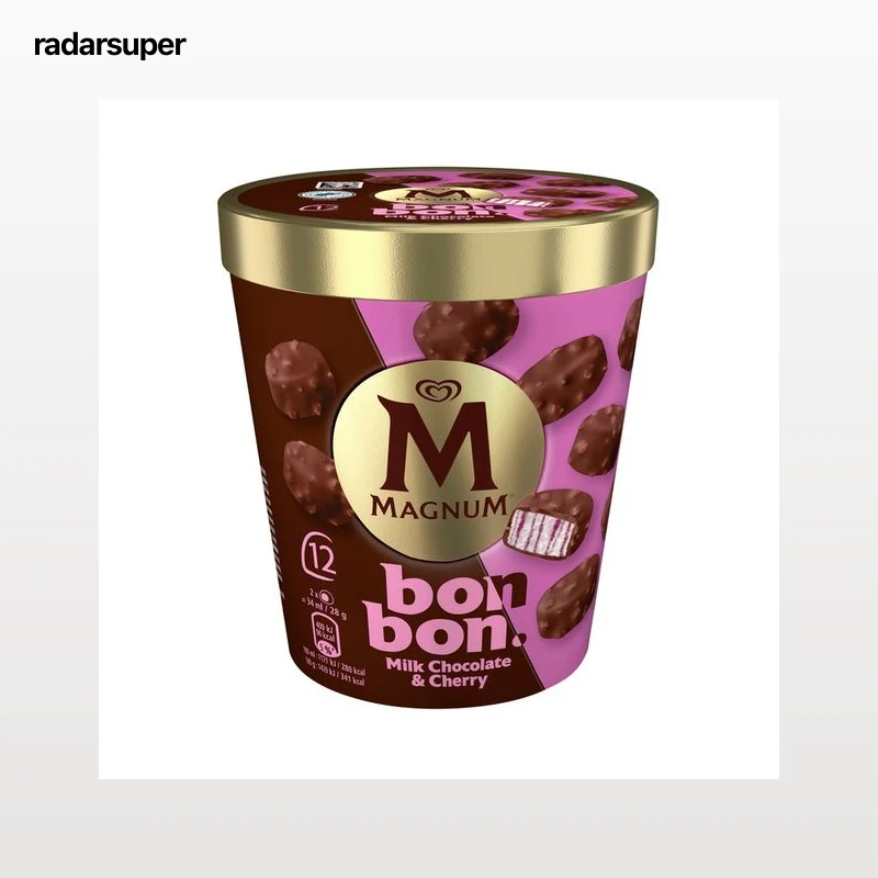 MAGNUM Bon bon Bombones de helado de nata y cereza recubiertos de chocolate con leche 12 x 14 ml.