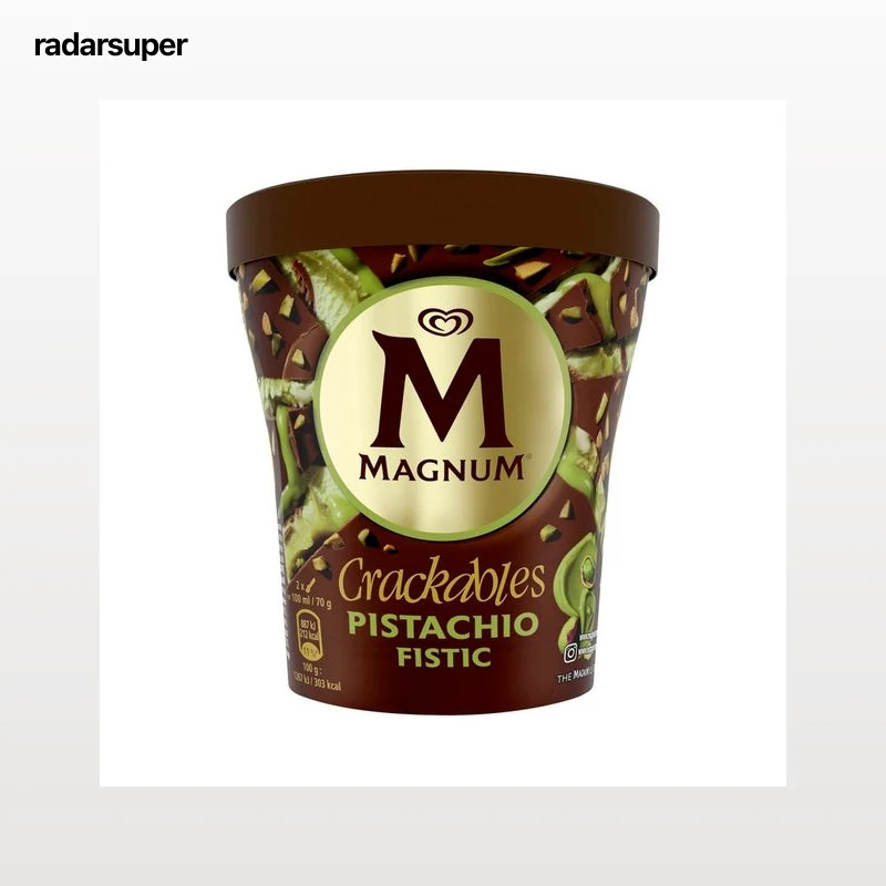 MAGNUM Crackables Tarrina de helado de pistacho con salsa de pistacho cubierto de chocolate con leche 440 ml.