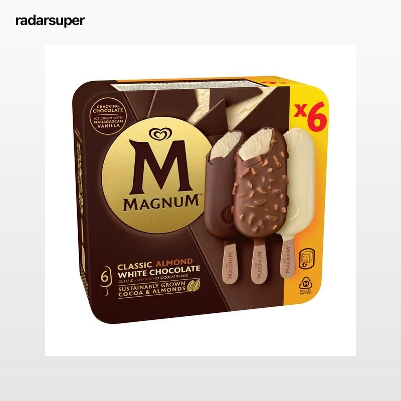 MAGNUM de Frigo Bombones helados de chocolate con leche (2), almendrado (2) y chocolate blanco (2) 6 x 100 ml.