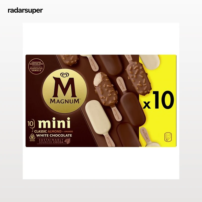 MAGNUM Helado de vainilla con coberturas de diferentes chocolates mini de frigo 10 x 60 ml.