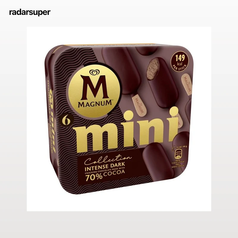 MAGNUM Mini bombón helado de chocolate (70% cacao) y recubierto de chocolate crujiente collection 6 x 55 ml.