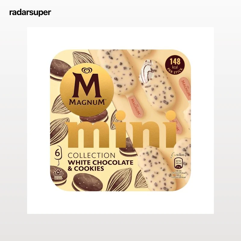 MAGNUM Mini bombón helado de chocolate blanco con trocitos de cookies collection 6 x 550 ml.