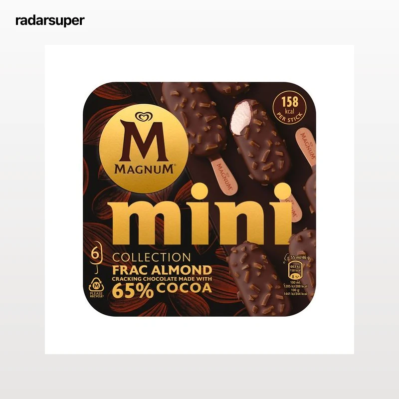 MAGNUM Mini bombón de helado de nata con chocolate crujiente (65% cacao) y almendras collection frac almond 6 x 55 ml.
