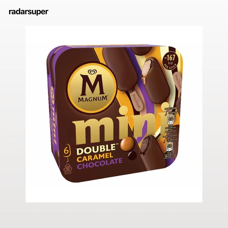 MAGNUM Mini bombón helado de vainilla con una fina capa de caramelo (3) o chocolate recubierto de chocolate con leche (3) 6 x 60 ml.