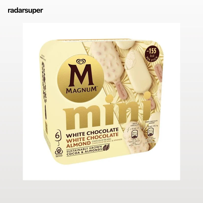 MAGNUM Mini de Frigo Mini bombón helado de vainilla recubierto de chocolate blanco o chocolate almendradro 6 x 55 ml.
