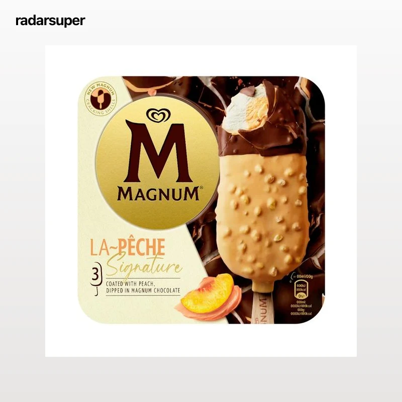 MAGNUM La pêche signature Helado de pomelo y melocotón bañado en chocolate con leche 3 x 90 ml.