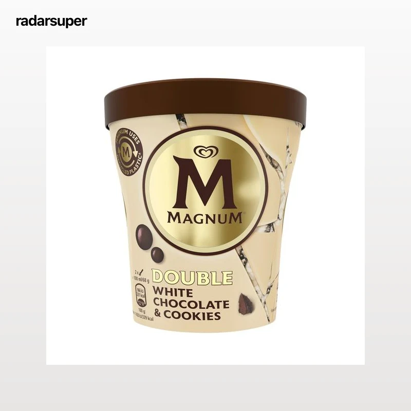 MAGNUM Tarrina de helado crema de nata con salsa de galleta al cacao, virutas de chocolate blanco y trozos de galleta 440 ml.