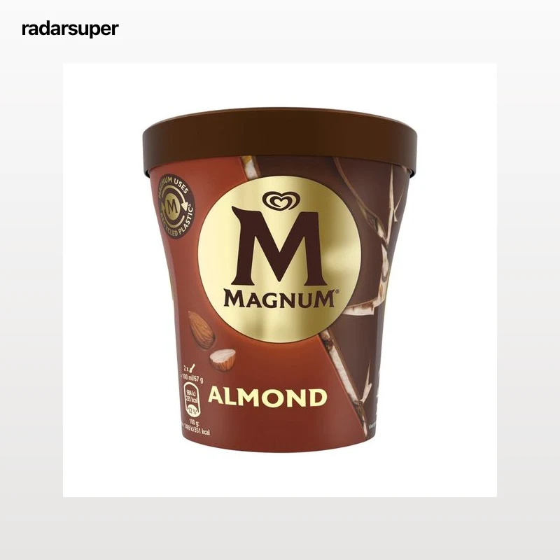 MAGNUM Tarrina de helado de vainilla, trocitos de almendras y láminas de chocolate con leche 440 ml.