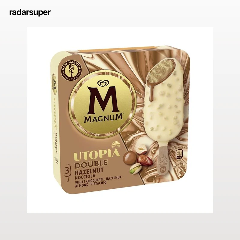 MAGNUM Utopia doble hazelnut de Frigo Helado de avellana, almendra y caramelo recubierto de chocolate blanco 3 x 85 ml.